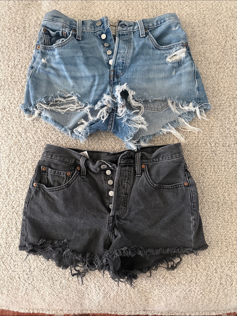 Levi's Two-Pack Distressed Denim Shorts in Light Blue and Black